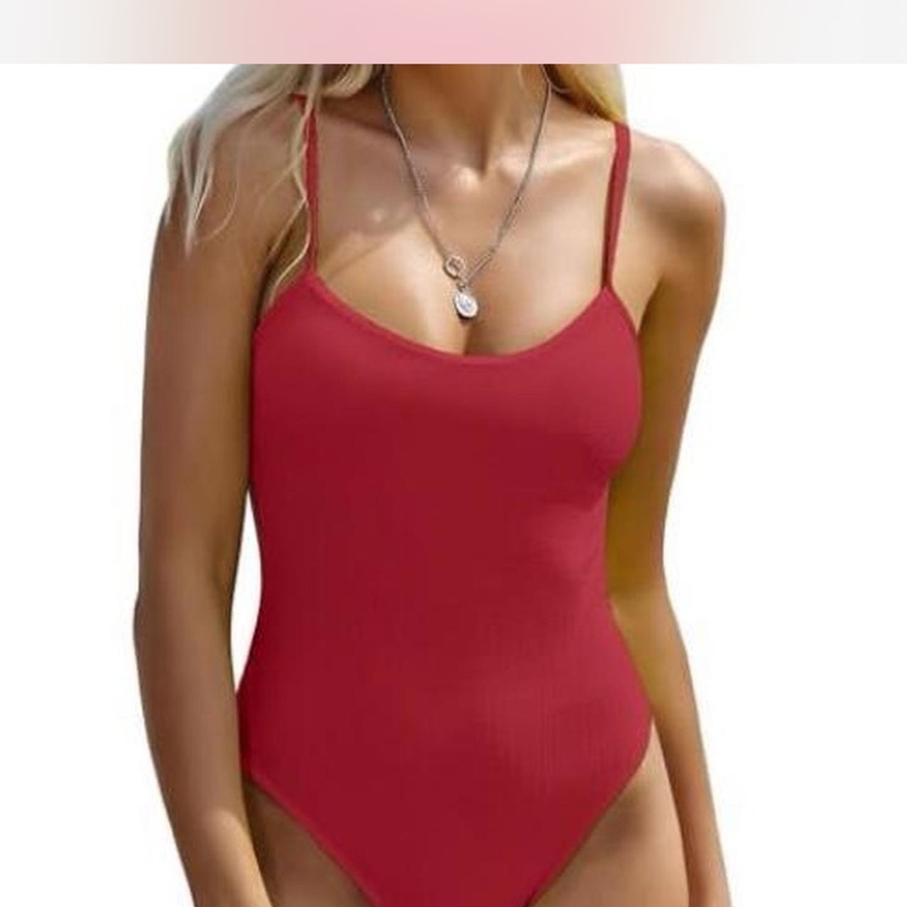 Red One-Piece Swimsuit Zaful brand new with tags ribbed scoop neck open back